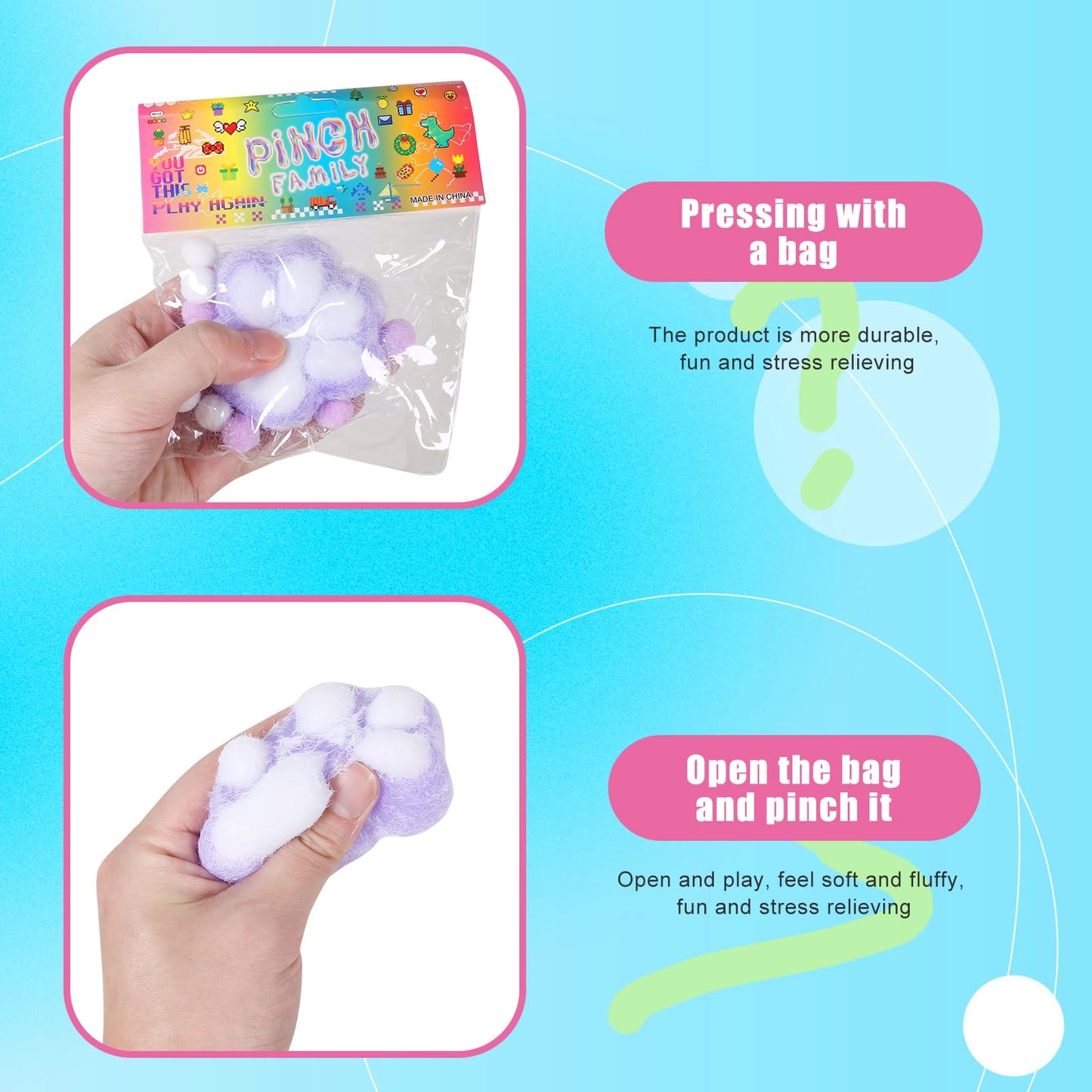 FauKait 3pcs Cat Paw Squishy Toys - Big 3.15in Jelly Fidget Set