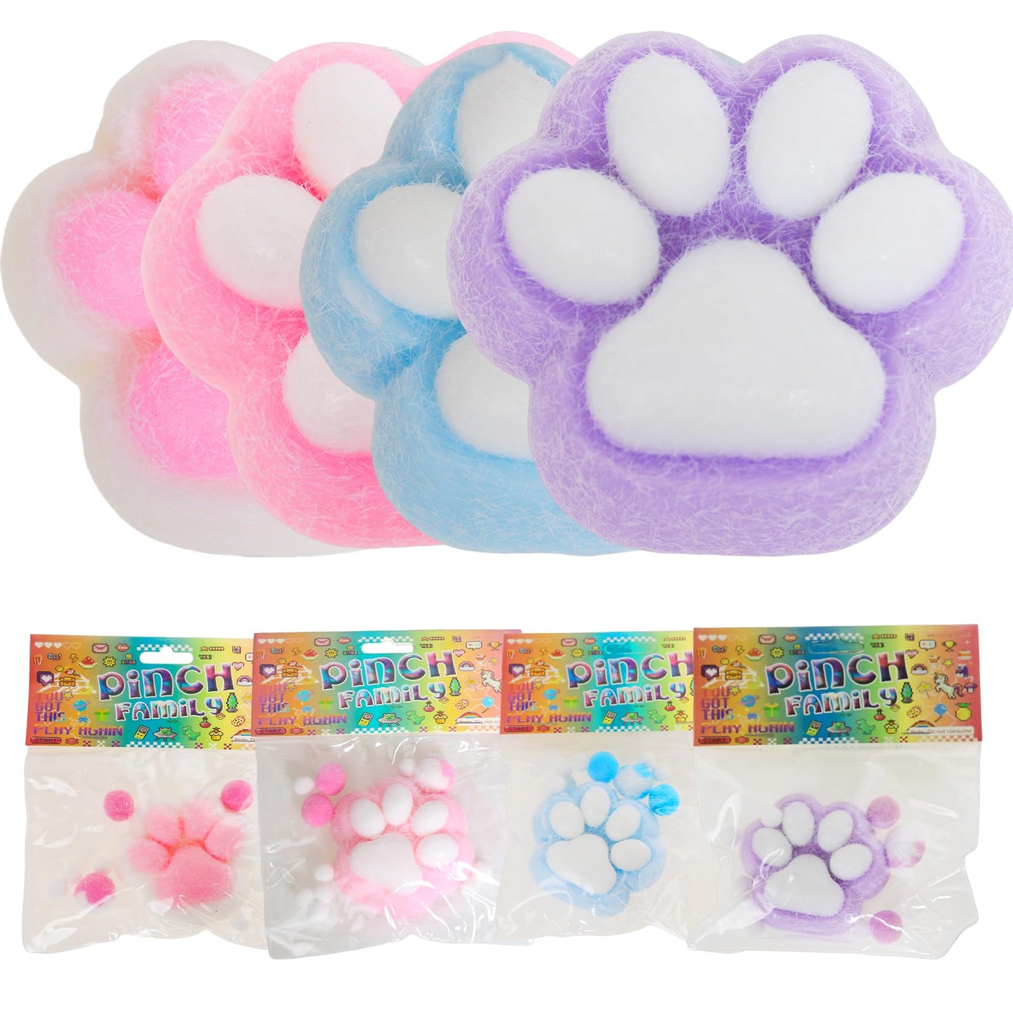FauKait Cat Paw Squishies – 4-Pack Big 3.15in Kawaii Fidget Toys for Adults & Kids