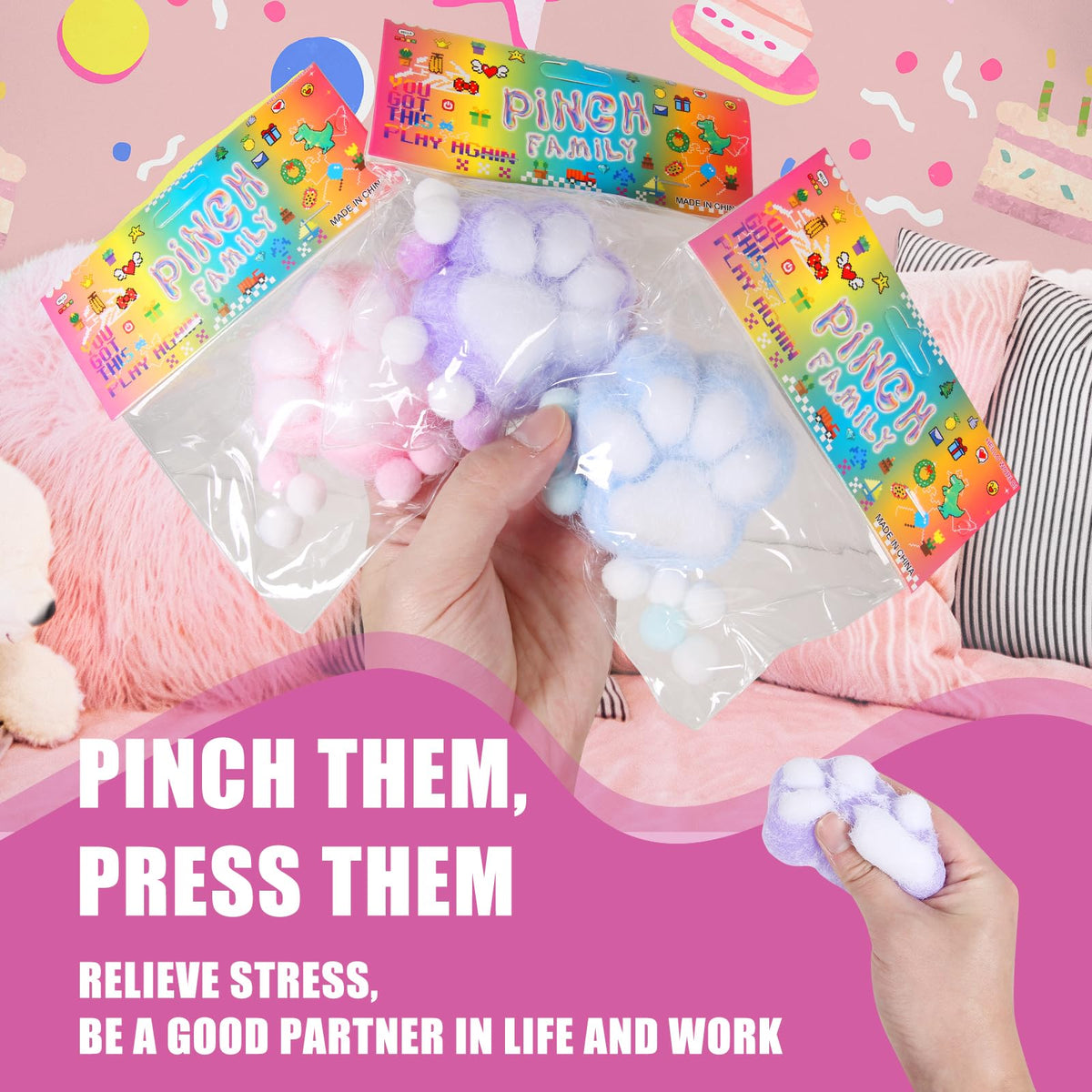 FauKait Cat Paw Squishy Toy – 3.15in Big Kawaii Fufu Fidget Stress Ball