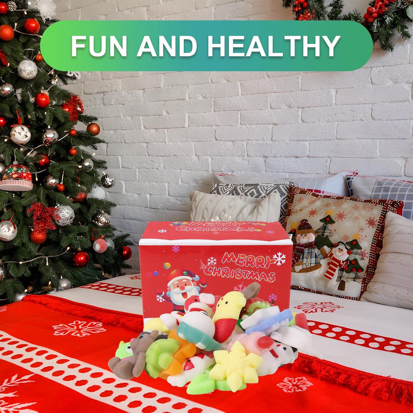 FauKait 32pcs Christmas Mochi Squishy Toys – Stress Relief Fidget & Party Favors