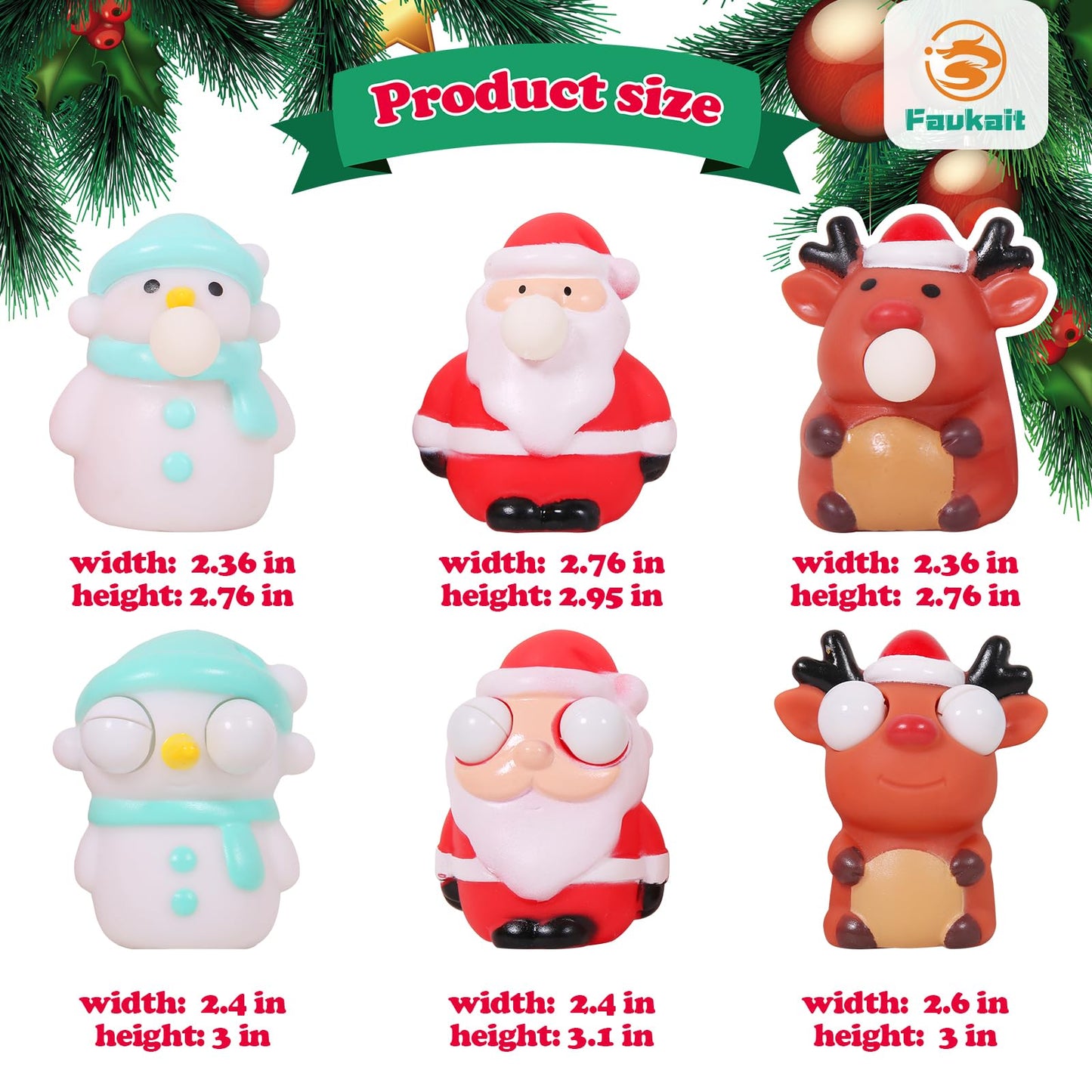 FauKait 3 Pack Christmas Squeeze Spit Bubble Toys – Santa, Snowman & Elk