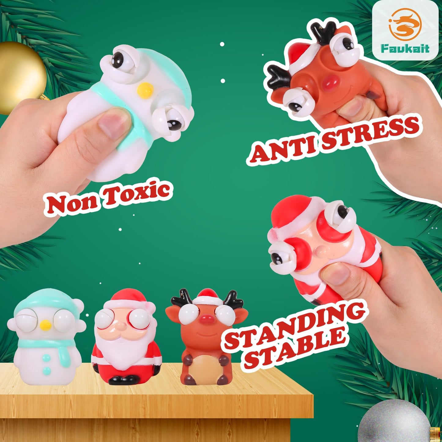 FauKait 3 Pack Christmas Squeeze Spit Bubble Toys – Santa, Snowman & Elk