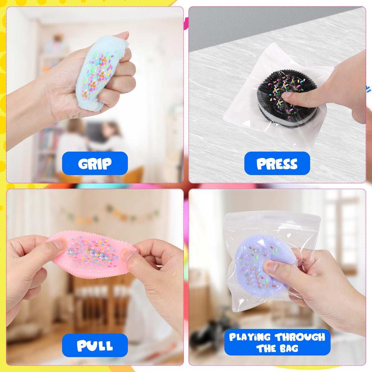 Faukait 3pc Handmade Pink Cookie Squishy – Soft Silicone Stress Relief Toys