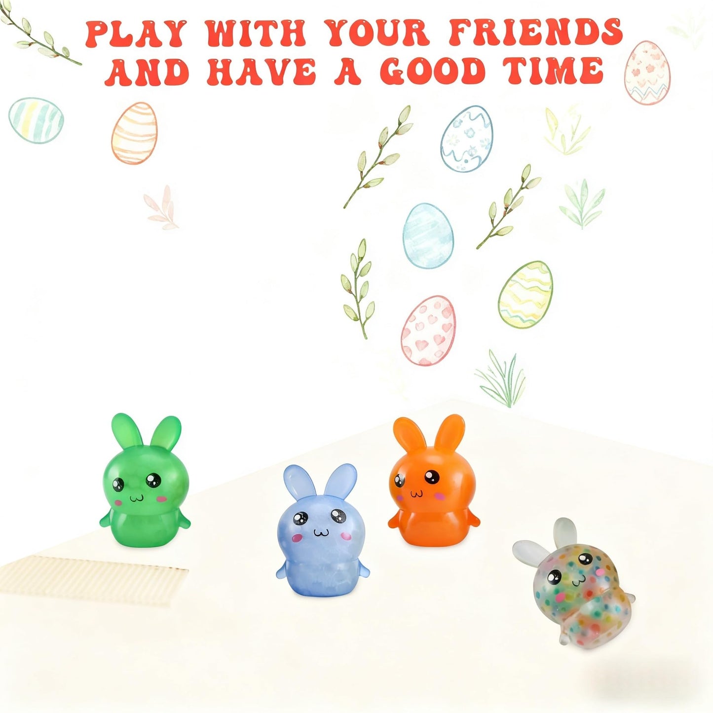 FauKait 4-Pack Easter Bunny Stress Balls – Easter Basket Stuffers & Fidgets for Adults