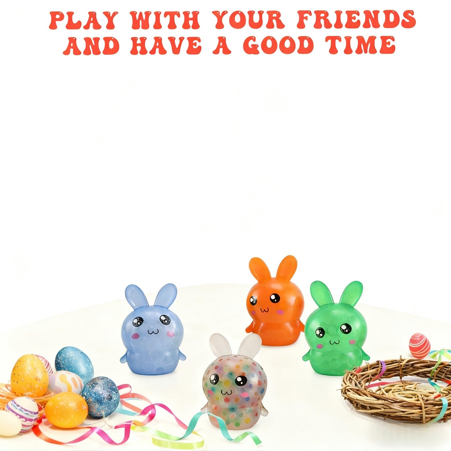 FauKait 4-Pack Easter Bunny Stress Balls – Easter Basket Stuffers & Fidgets for Adults