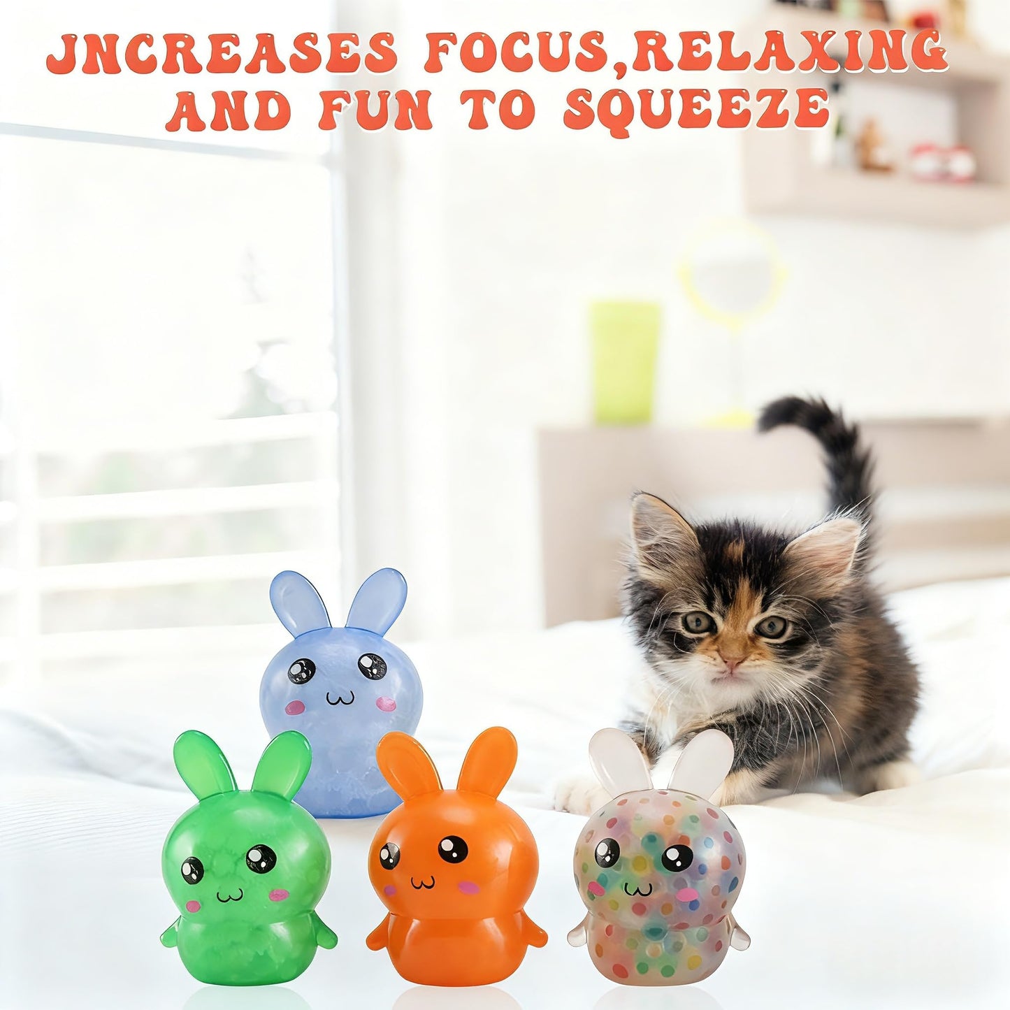 FauKait 4-Pack Easter Bunny Stress Balls – Easter Basket Stuffers & Fidgets for Adults