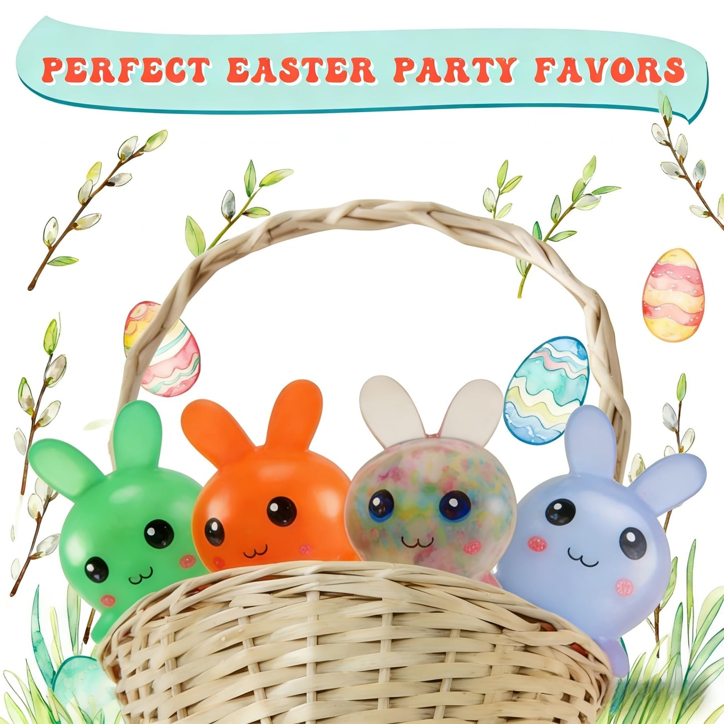 FauKait 4-Pack Easter Bunny Stress Balls – Easter Basket Stuffers & Fidgets for Adults