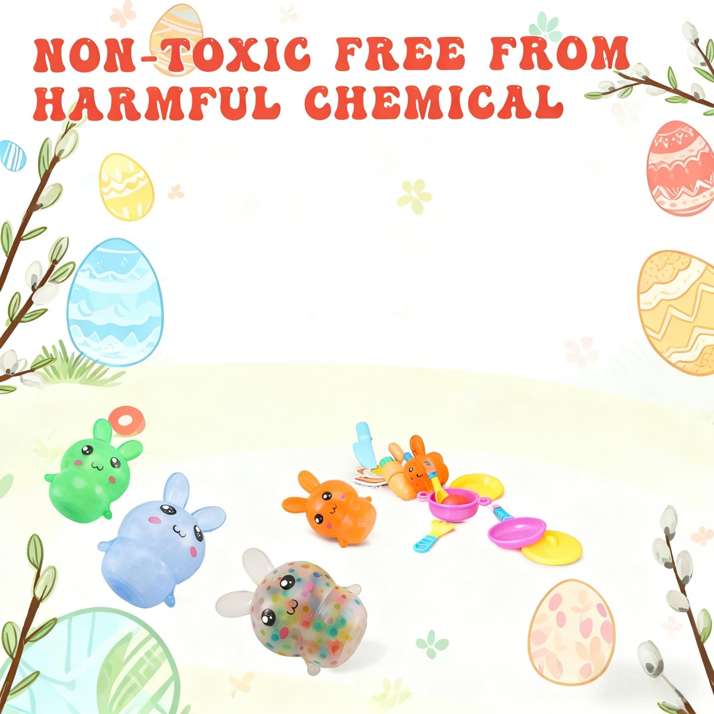 FauKait 4-Pack Easter Bunny Stress Balls – Easter Basket Stuffers & Fidgets for Adults