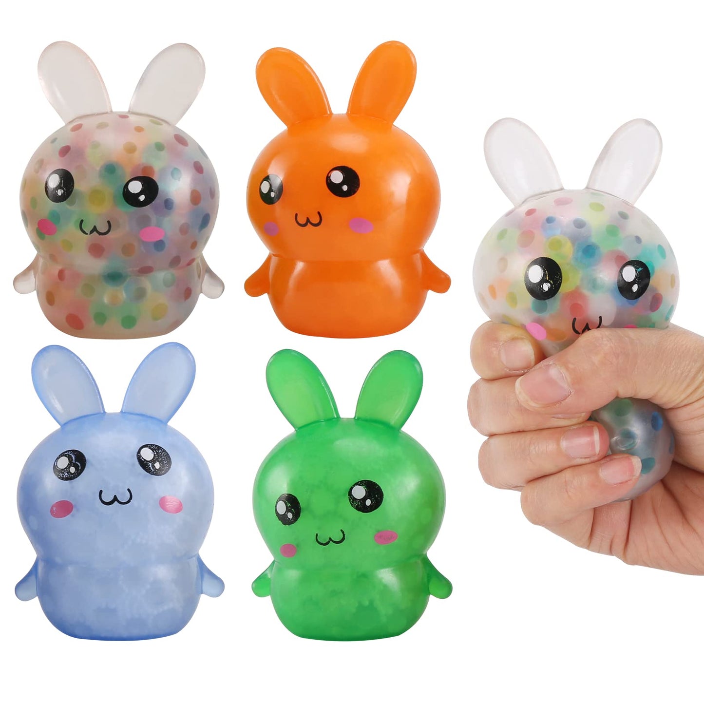 FauKait 4-Pack Easter Bunny Stress Balls – Easter Basket Stuffers & Fidgets for Adults