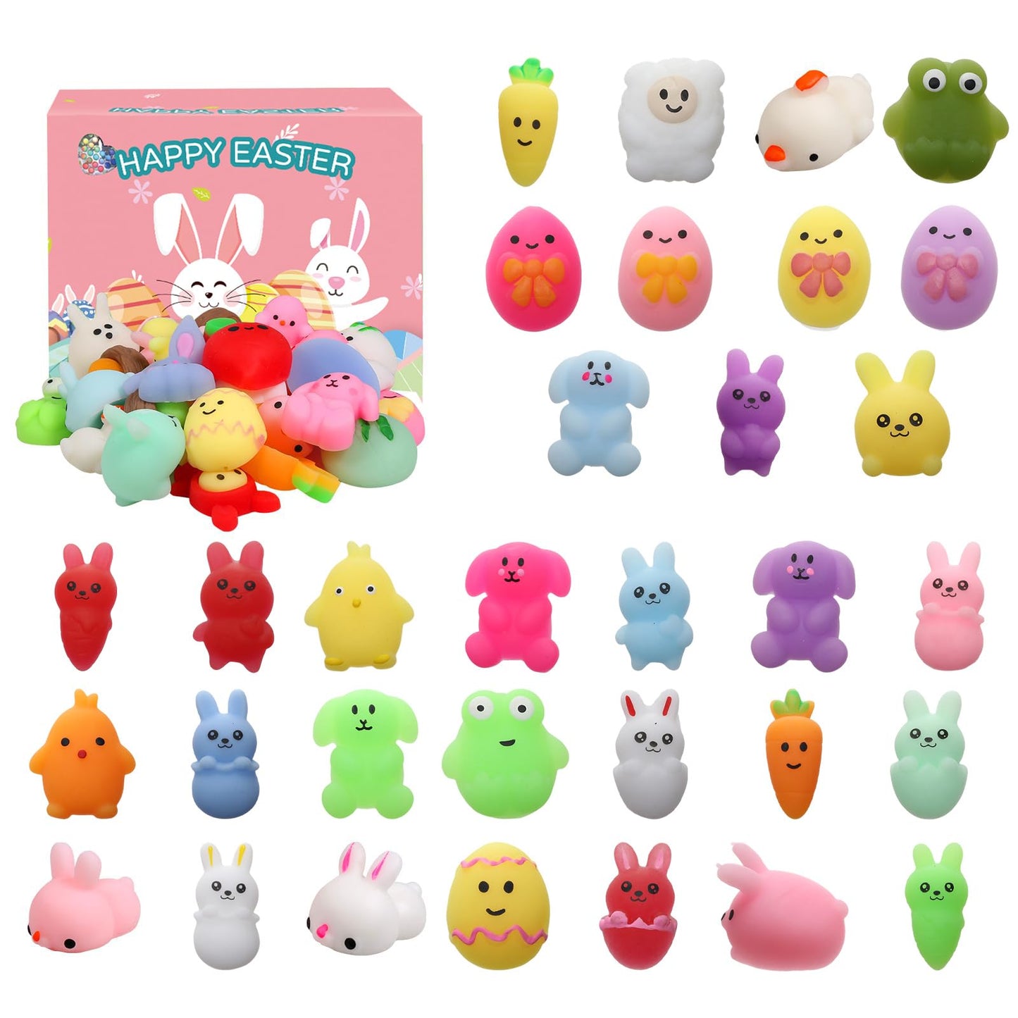 FauKait 32-Pack Easter Mochi Squishies – Kids Stress Relief Toys & Party Favors