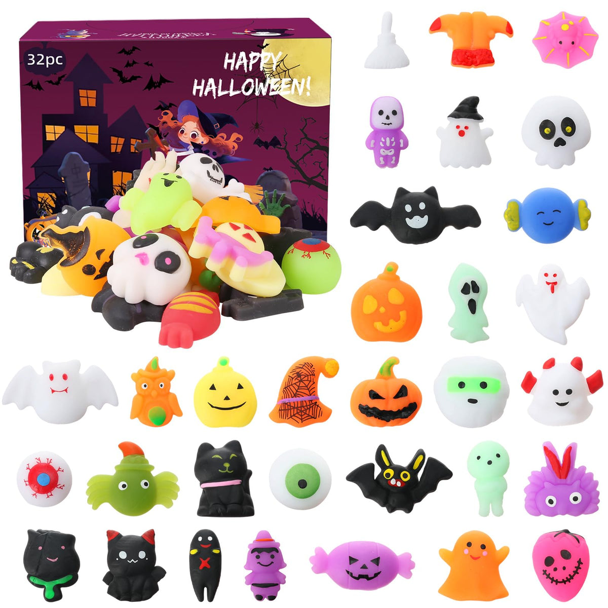 Faukait 32 Pcs Halloween Mochi Squishy Toys – Party Favors, Goodie Bags & Classroom Prizes