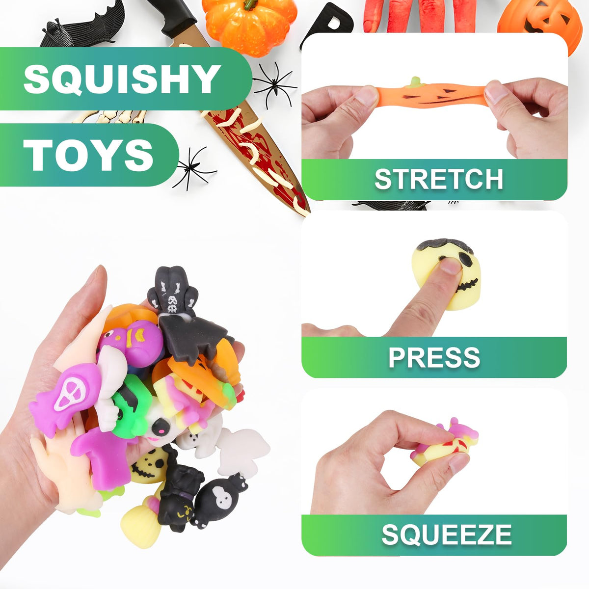 Faukait 32 Pcs Halloween Mochi Squishy Toys – Party Favors, Goodie Bags & Classroom Prizes