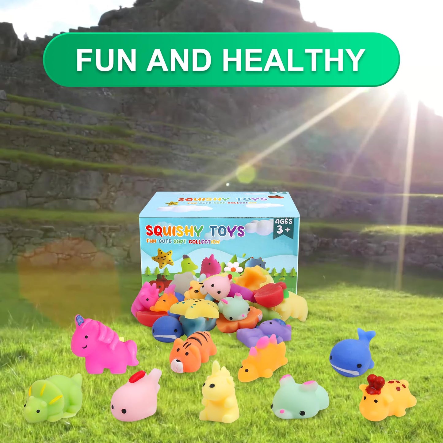 FauKait 32 Pack Kawaii Squishy Toys – Party Favors, Classroom Prizes, Mochi Stress Relief