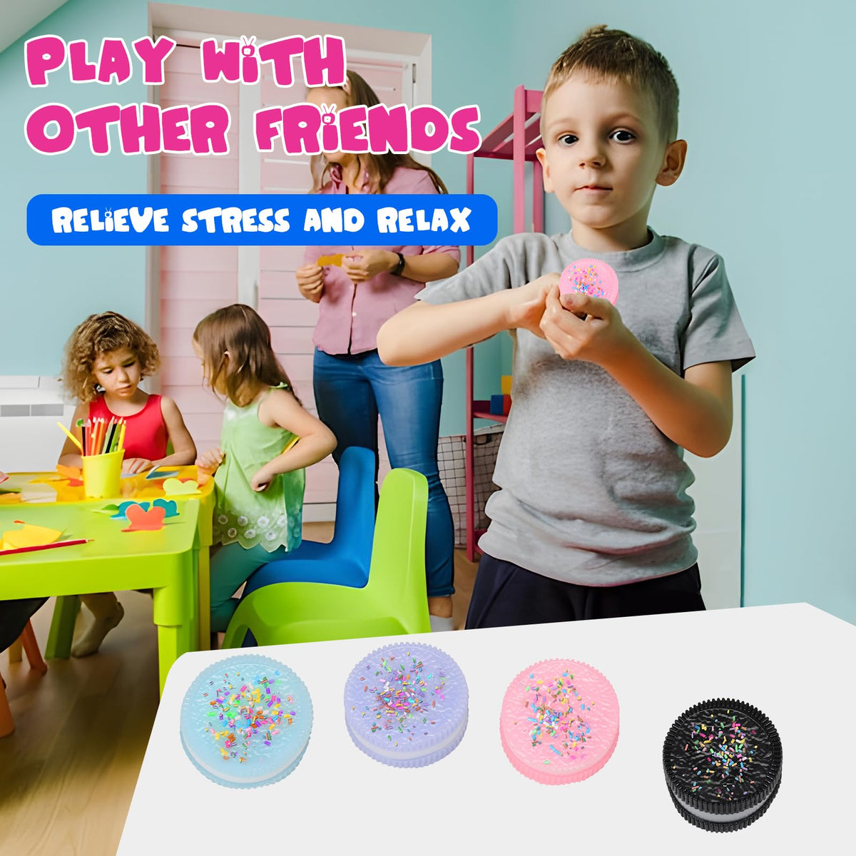 Faukait 3pc Handmade Pink Cookie Squishy – Soft Silicone Stress Relief Toys