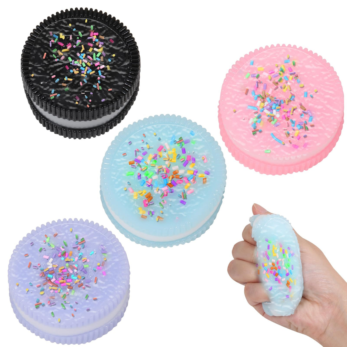 FauKait 4pcs Pink Cookie Squishy – Handmade Soft Silicone Stress Relief Toys Gift Set