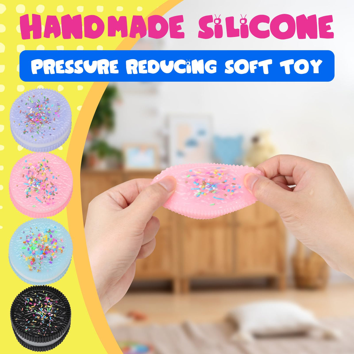 Faukait 3pc Handmade Pink Cookie Squishy – Soft Silicone Stress Relief Toys