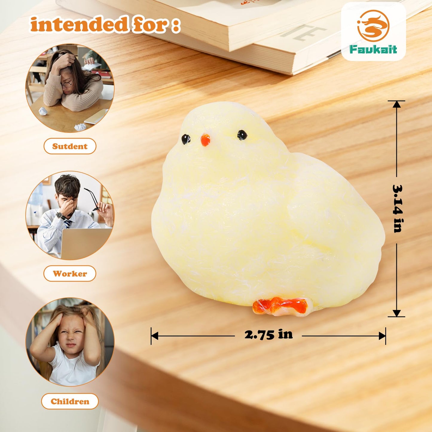 FauKait Handmade Chick Squeeze Toy - Ultra-Soft Silicone Fidget for Stress Relief (1pc)