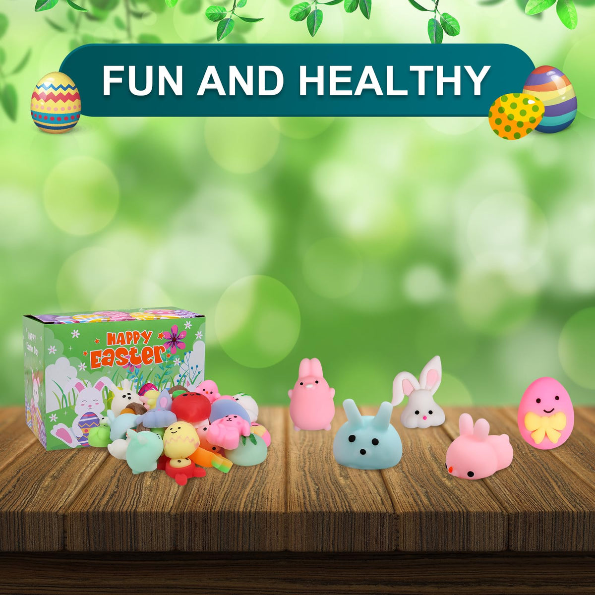 FauKait 32-Pack Easter Mochi Squishies – Kids Stress Relief Toys & Party Favors