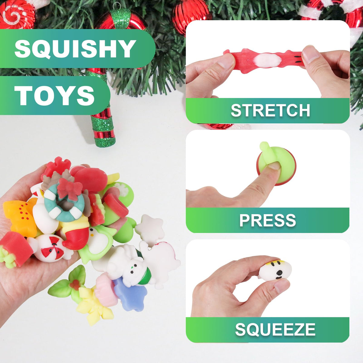 FauKait 32pcs Christmas Mochi Squishy Toys – Stress Relief Fidget & Party Favors