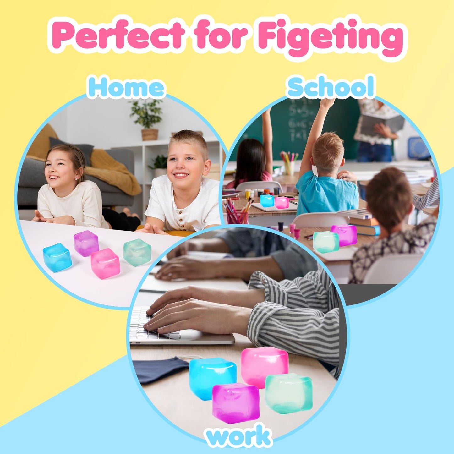FauKait 2-Pack Stress Cube Squishy Fidget Toys – Ice Cube Squares for Adults & Kids
