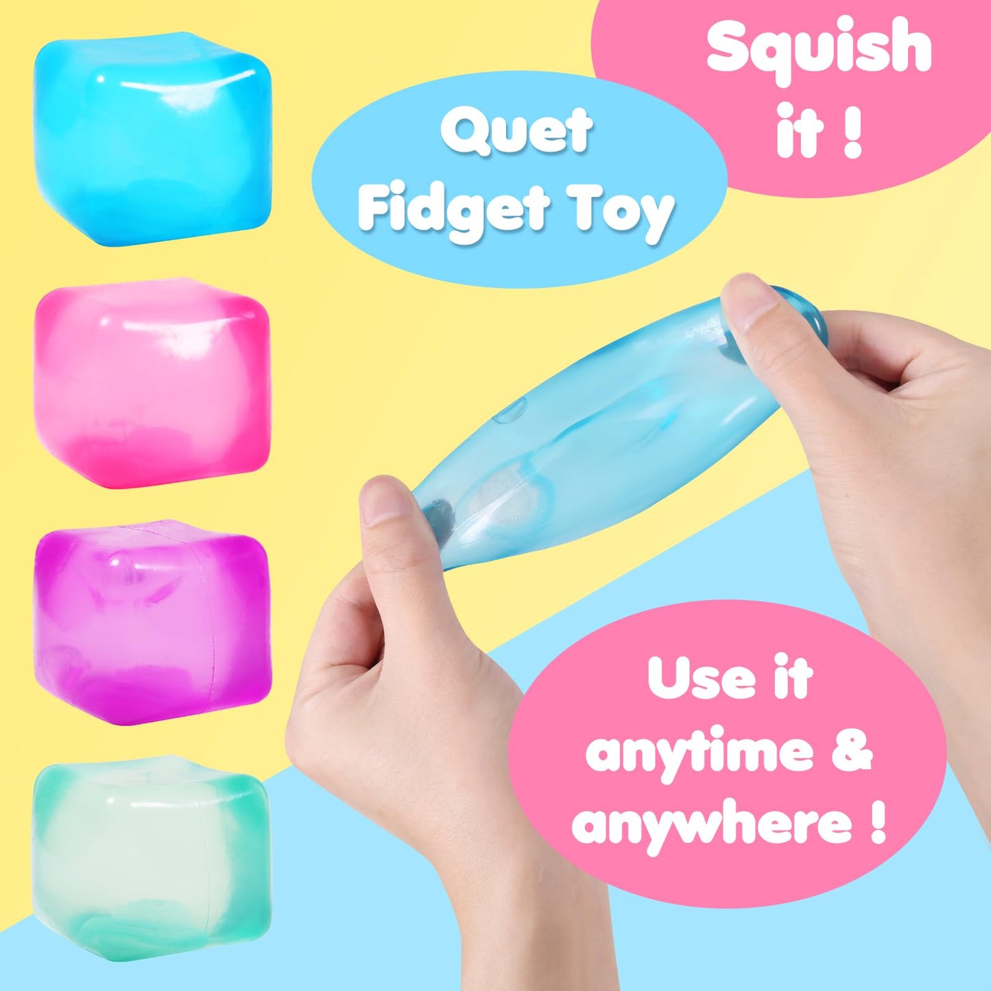 FauKait 2-Pack Stress Cube Squishy Fidget Toys – Ice Cube Squares for Adults & Kids