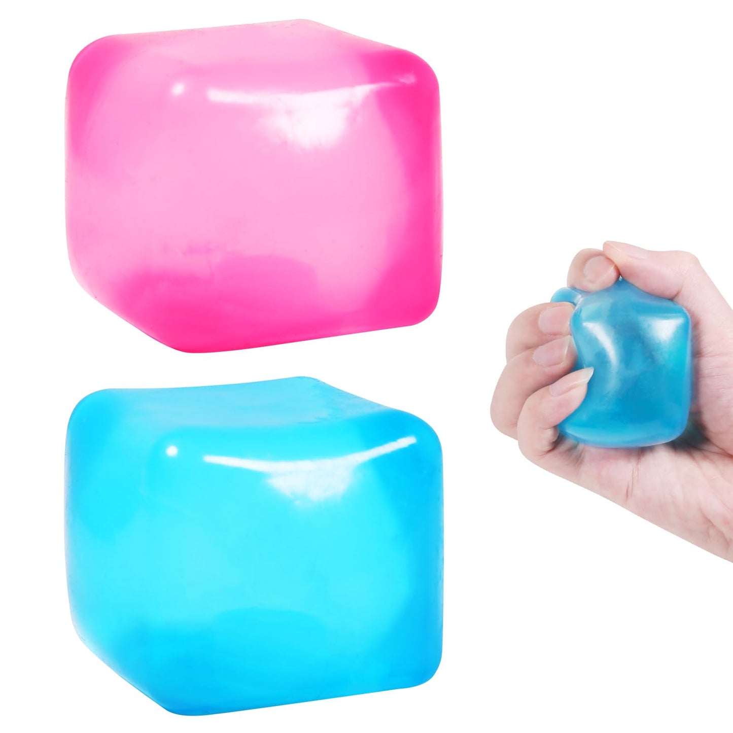 FauKait 2-Pack Stress Cube Squishy Fidget Toys – Ice Cube Squares for Adults & Kids