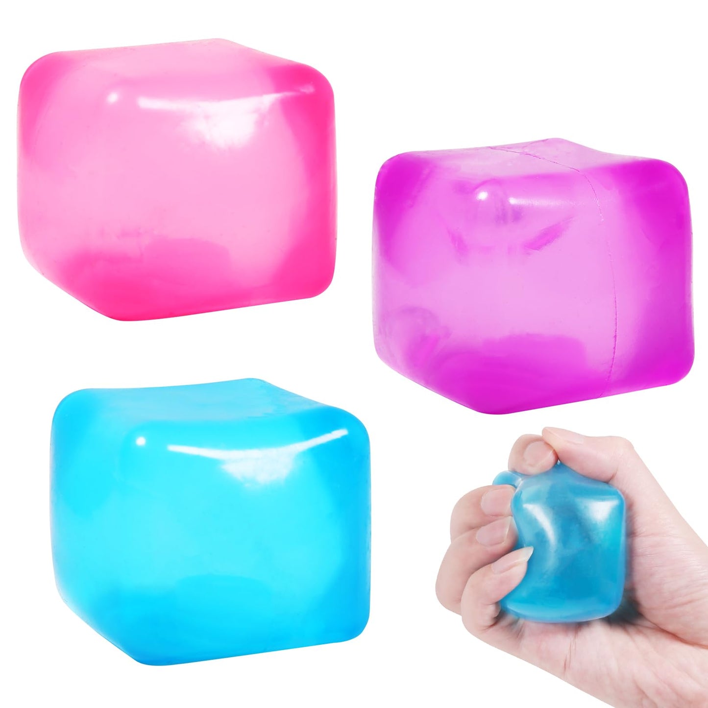 FauKait 3-Pack Stress Cube Squishy Fidget Toys – Pink, Blue & Purple (3 Cubes)