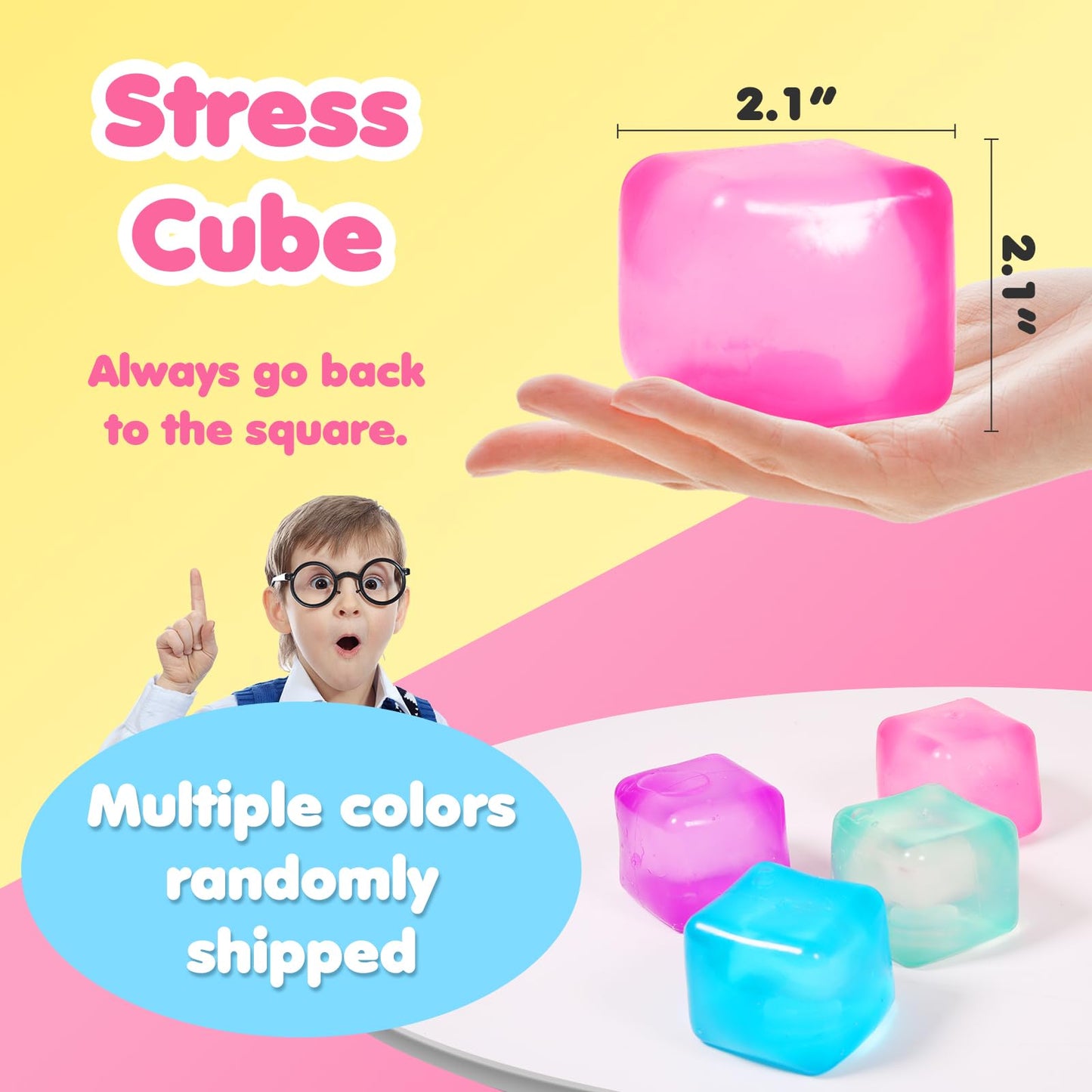 FauKait 3-Pack Stress Cube Squishy Fidget Toys – Pink, Blue & Purple (3 Cubes)