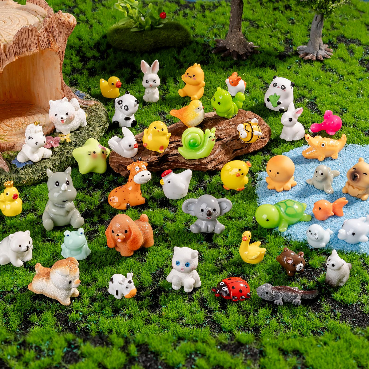 Faunamancy 42 Pcs Mini Resin Animals Set – Fairy Garden & Dollhouse Miniatures