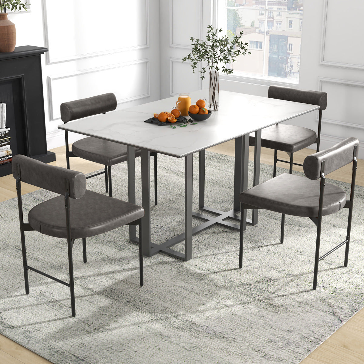 Faux Leather Upholstered Kitchen Side Chair with Curved Set of 4-Grey