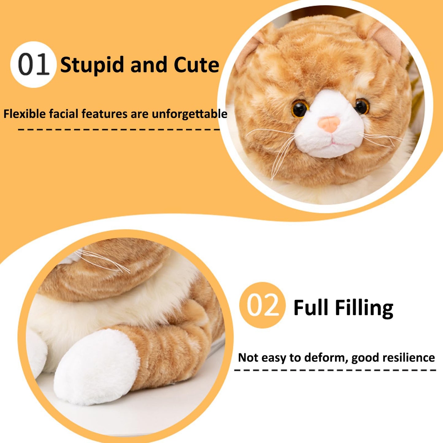 Fawowe Cat Weighted Plush Toy — Realistic 21.6" Hugging Cat Pillow, 3.9 lbs