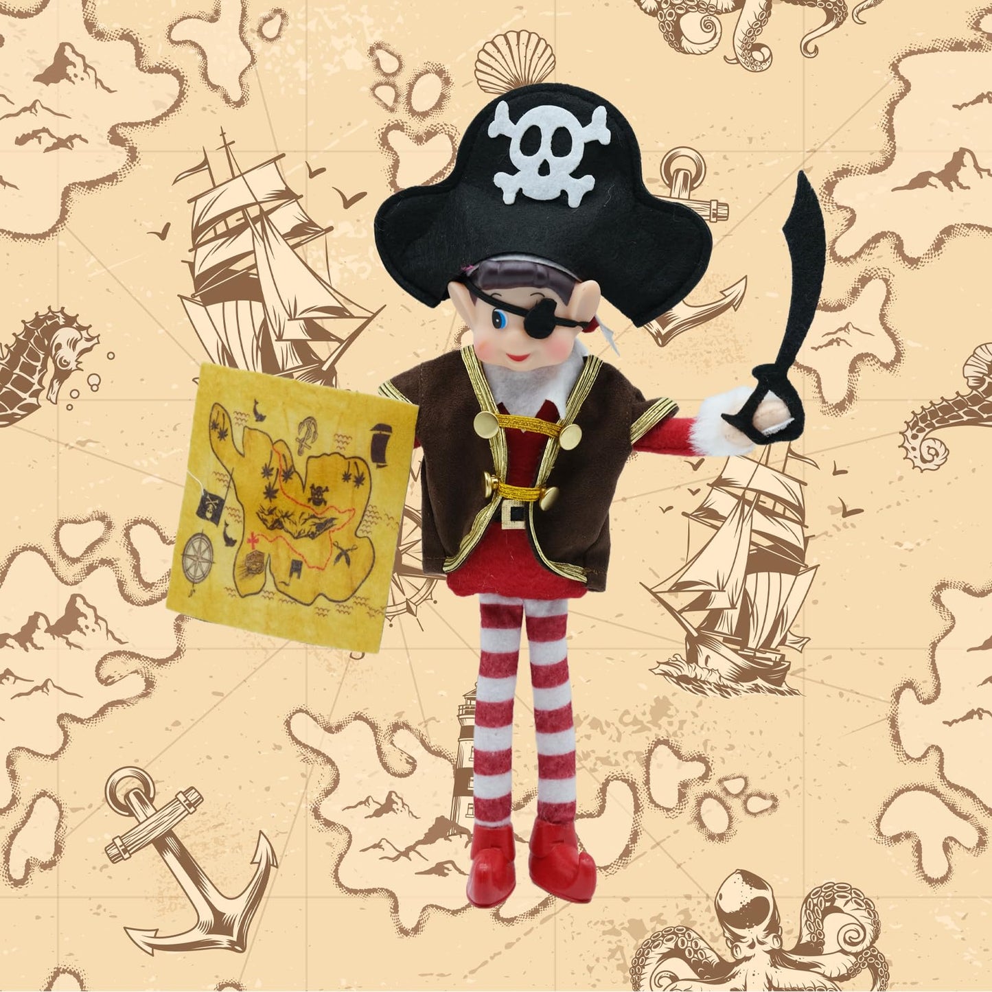 Fayelfland Pirate Set Couture for 12-inch Elf Dolls | Easy Dress-Up Toy Accessory