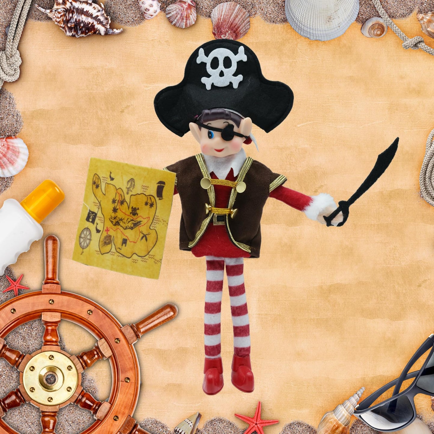 Fayelfland Pirate Set Couture for 12-inch Elf Dolls | Easy Dress-Up Toy Accessory