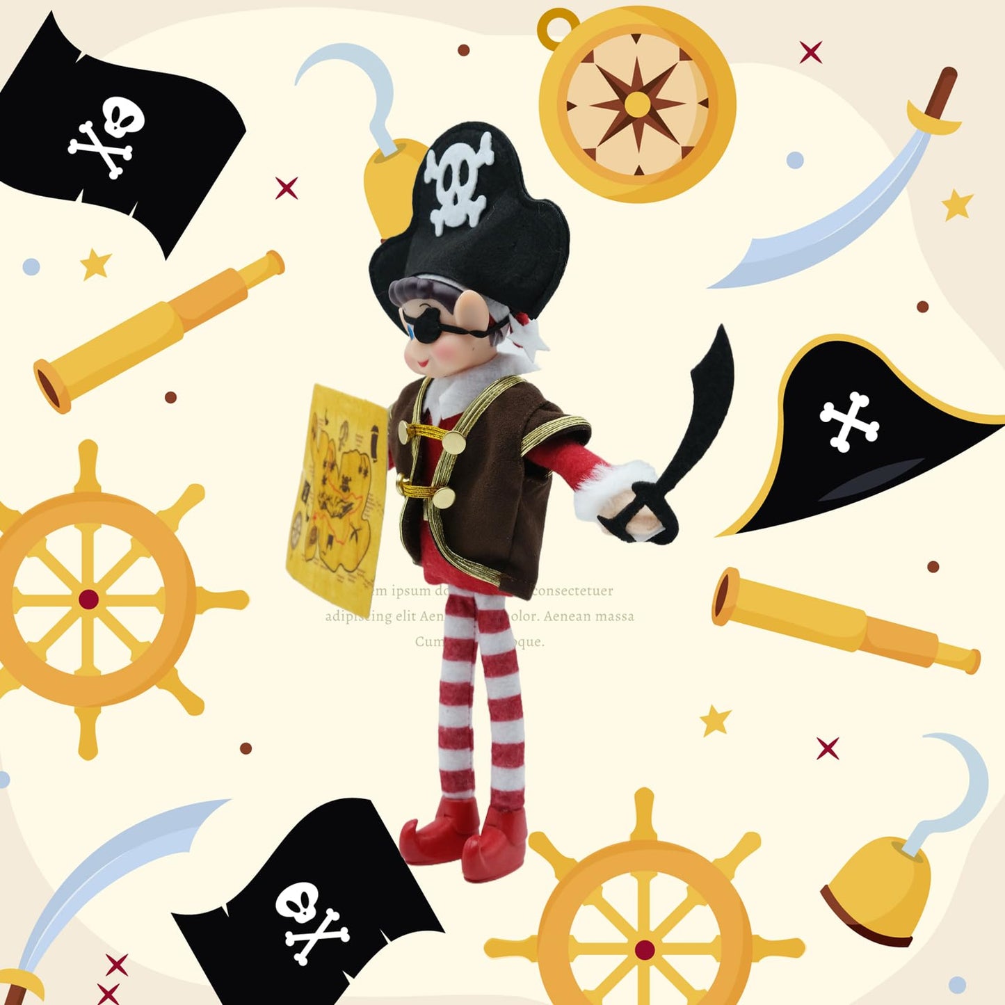 Fayelfland Pirate Set Couture for 12-inch Elf Dolls | Easy Dress-Up Toy Accessory