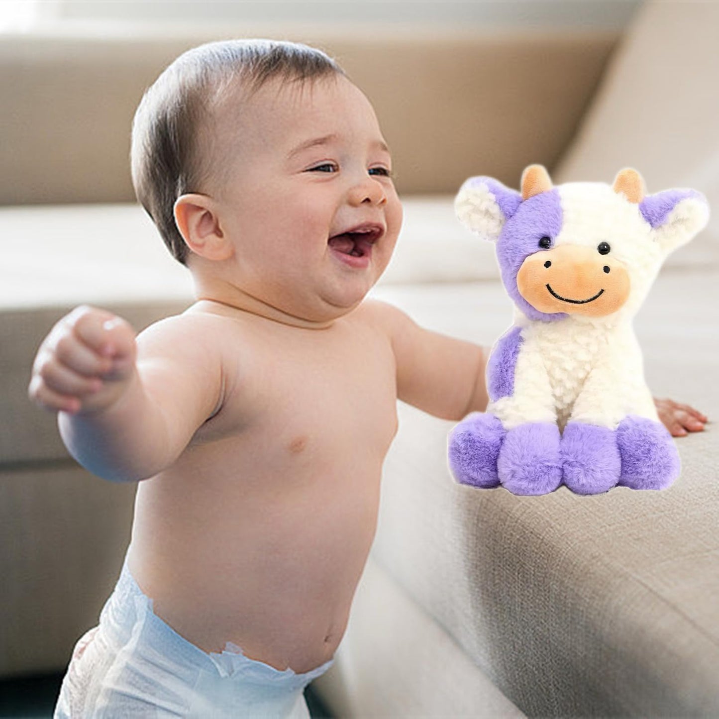 FAYUAKU 9-Inch Purple Cow Plush Doll – Soft Cow Stuffed Animal for Kids