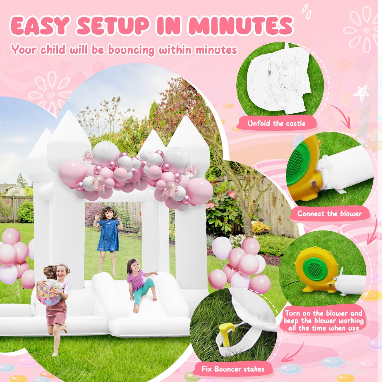 FBSPORT White Bounce House with Air Blower — Indoor & Outdoor