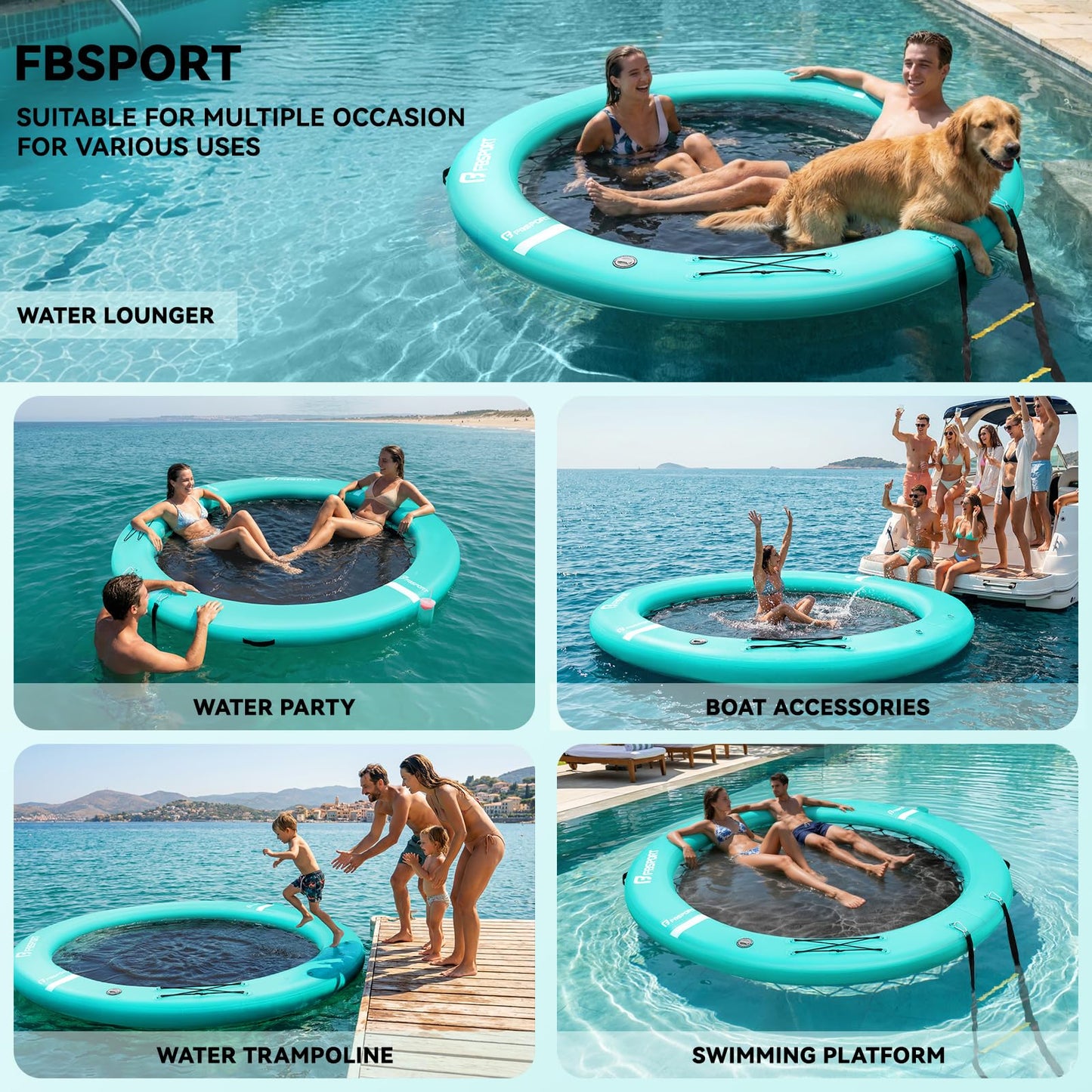 FBSPORT Inflatable Water Hammock Round – 8ft Floating Island Dock for Lake | Sun Lounger & Pool Platform