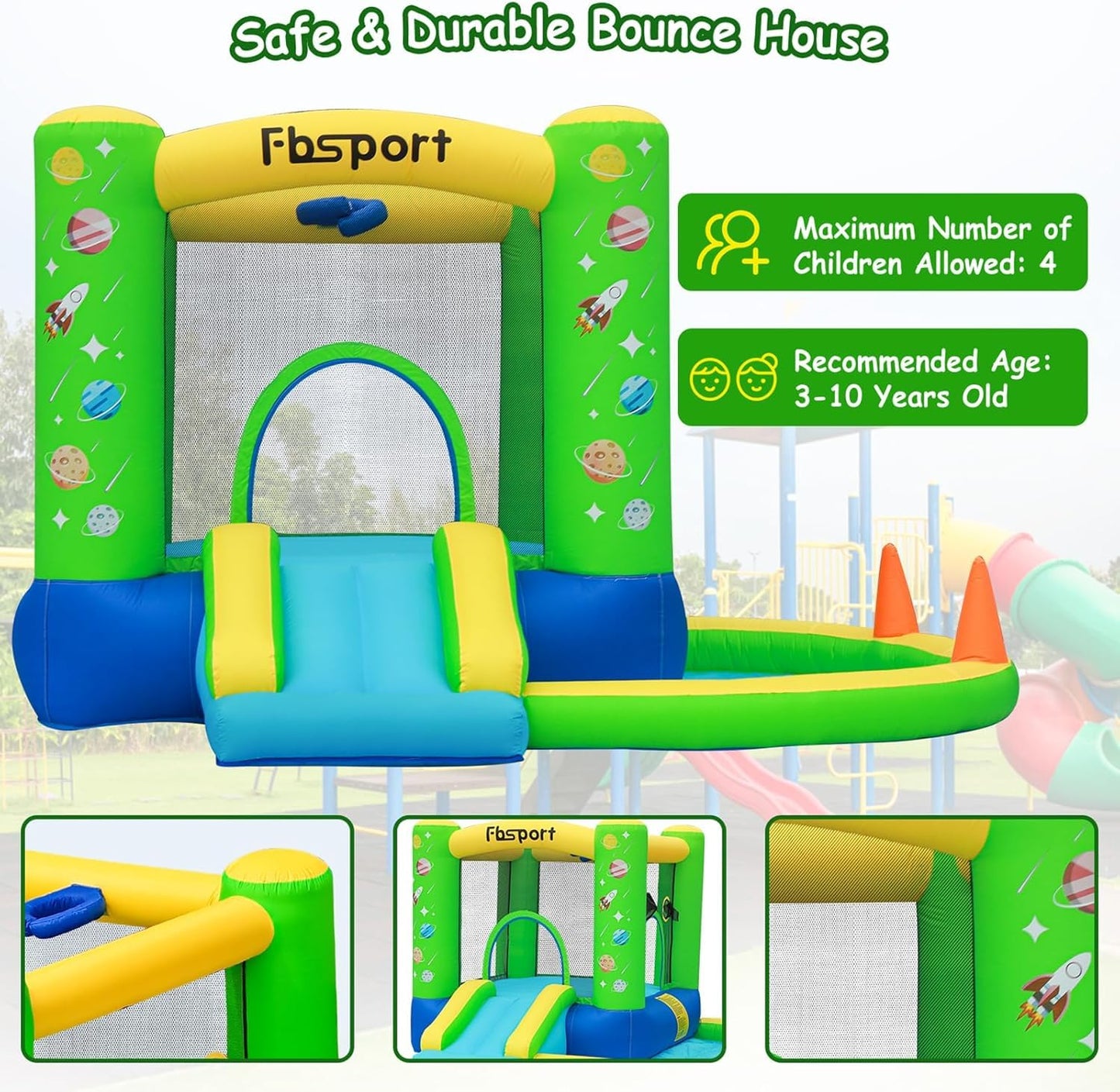 FBSPORT 5-in-1 Galaxy Bounce Castle – Indoor/Outdoor Inflatable for Kids