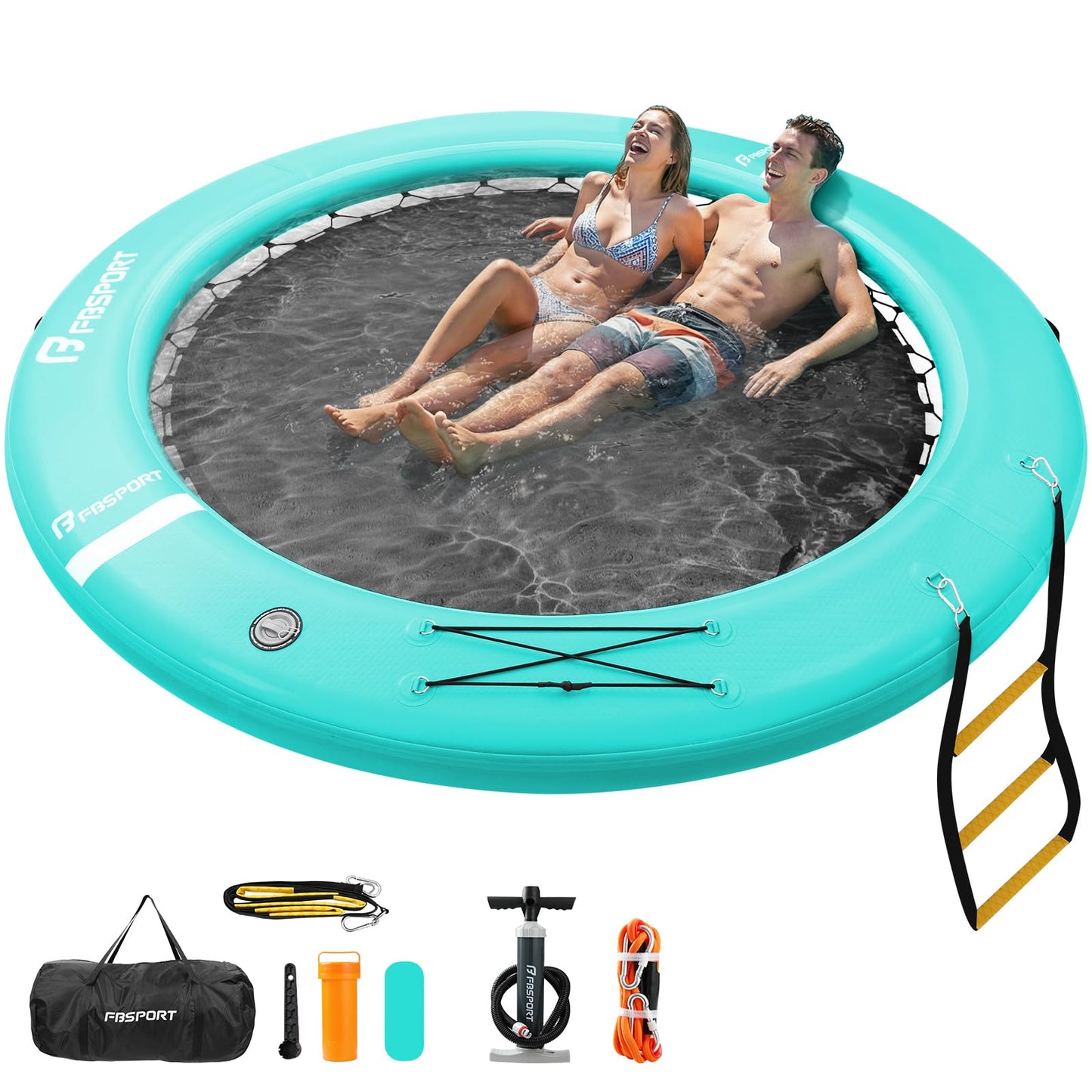 FBSPORT Inflatable Water Hammock Round – 8ft Floating Island Dock for Lake | Sun Lounger & Pool Platform