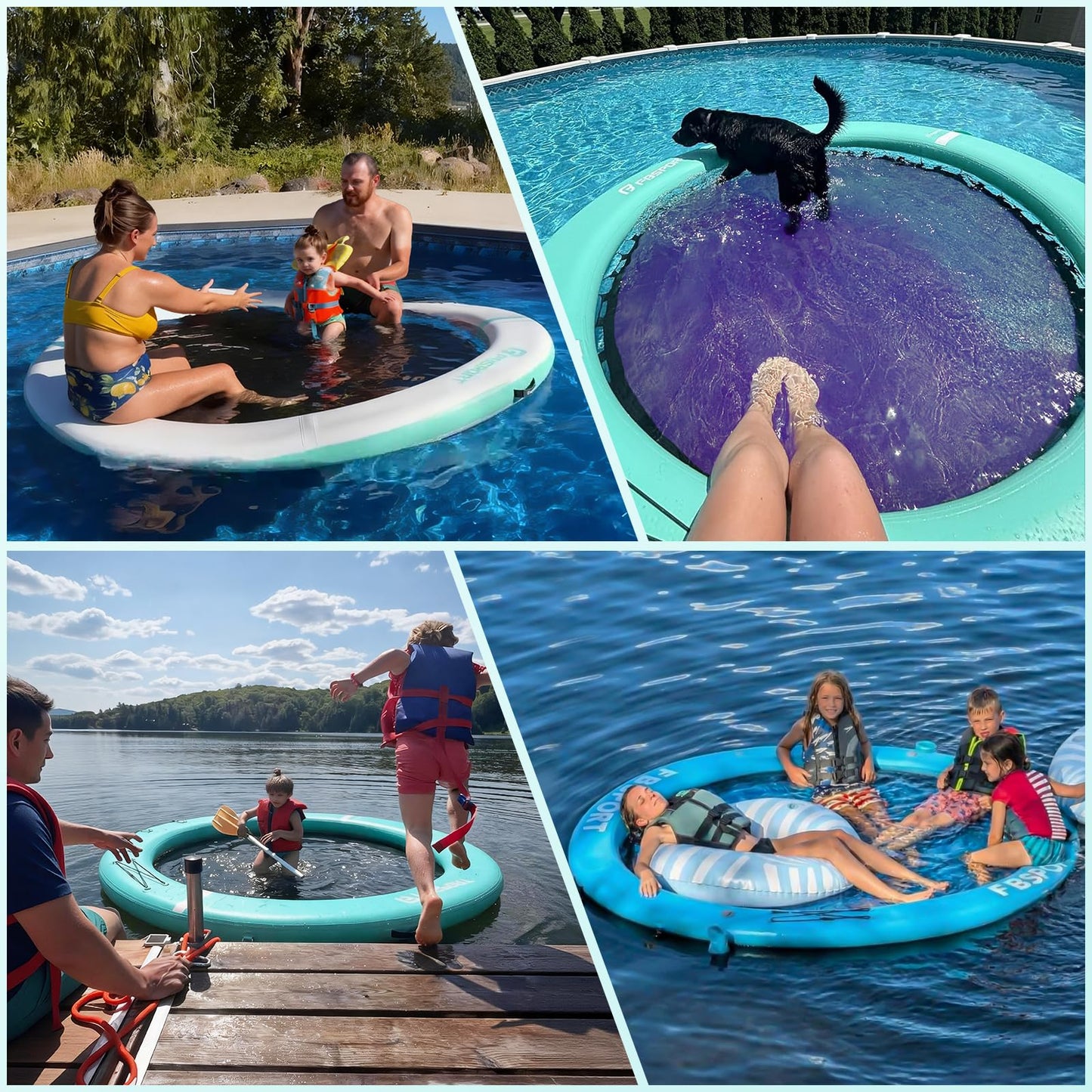 FBSPORT Inflatable Water Hammock Round – 8ft Floating Island Dock for Lake | Sun Lounger & Pool Platform