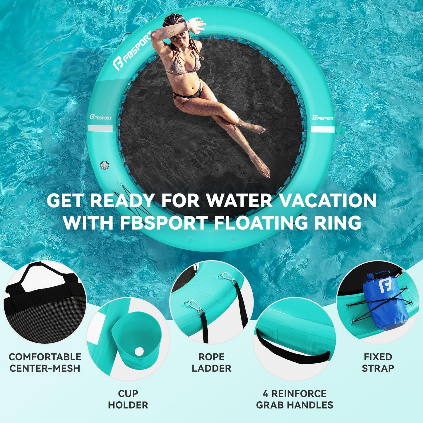 FBSPORT Inflatable Water Hammock Round – 8ft Floating Island Dock for Lake | Sun Lounger & Pool Platform