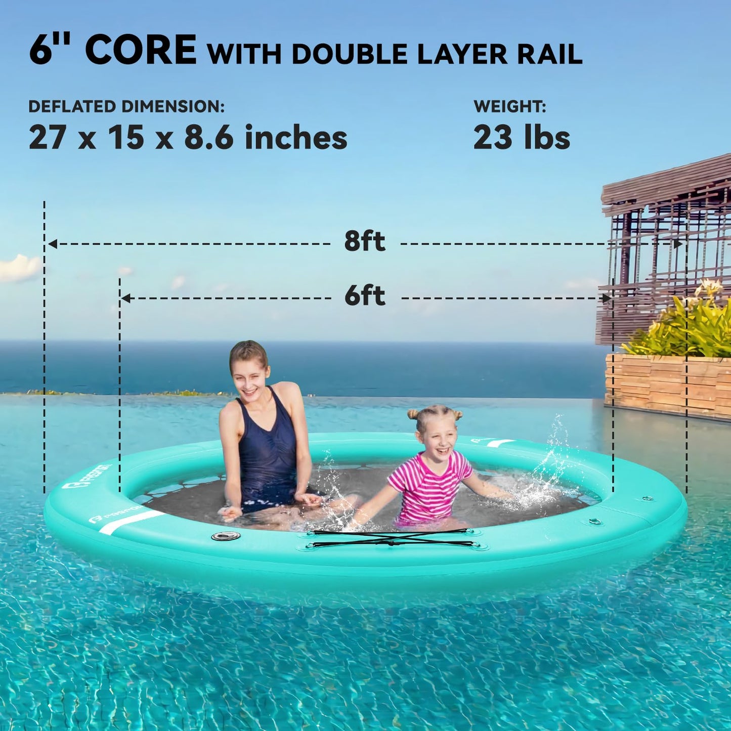 FBSPORT Inflatable Water Hammock Round – 8ft Floating Island Dock for Lake | Sun Lounger & Pool Platform