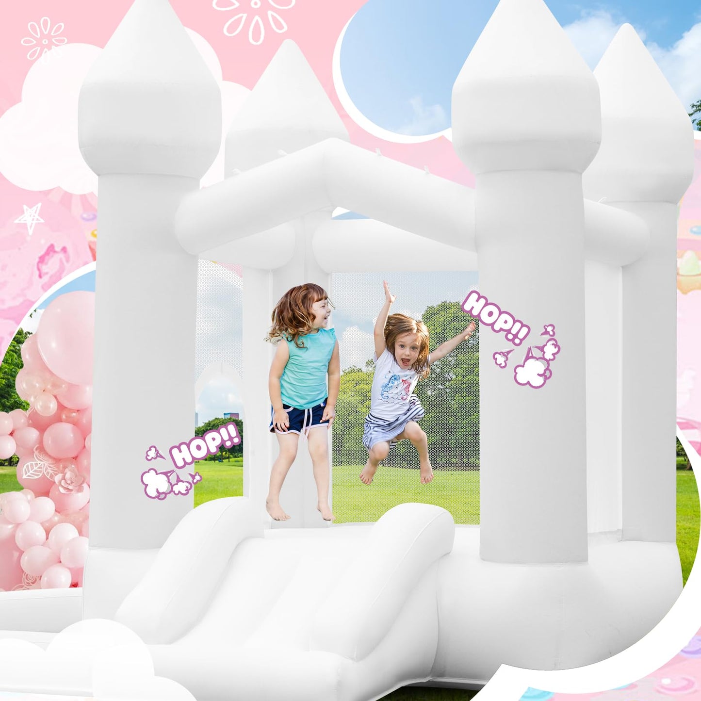 FBSPORT White Bounce House with Air Blower — Indoor & Outdoor