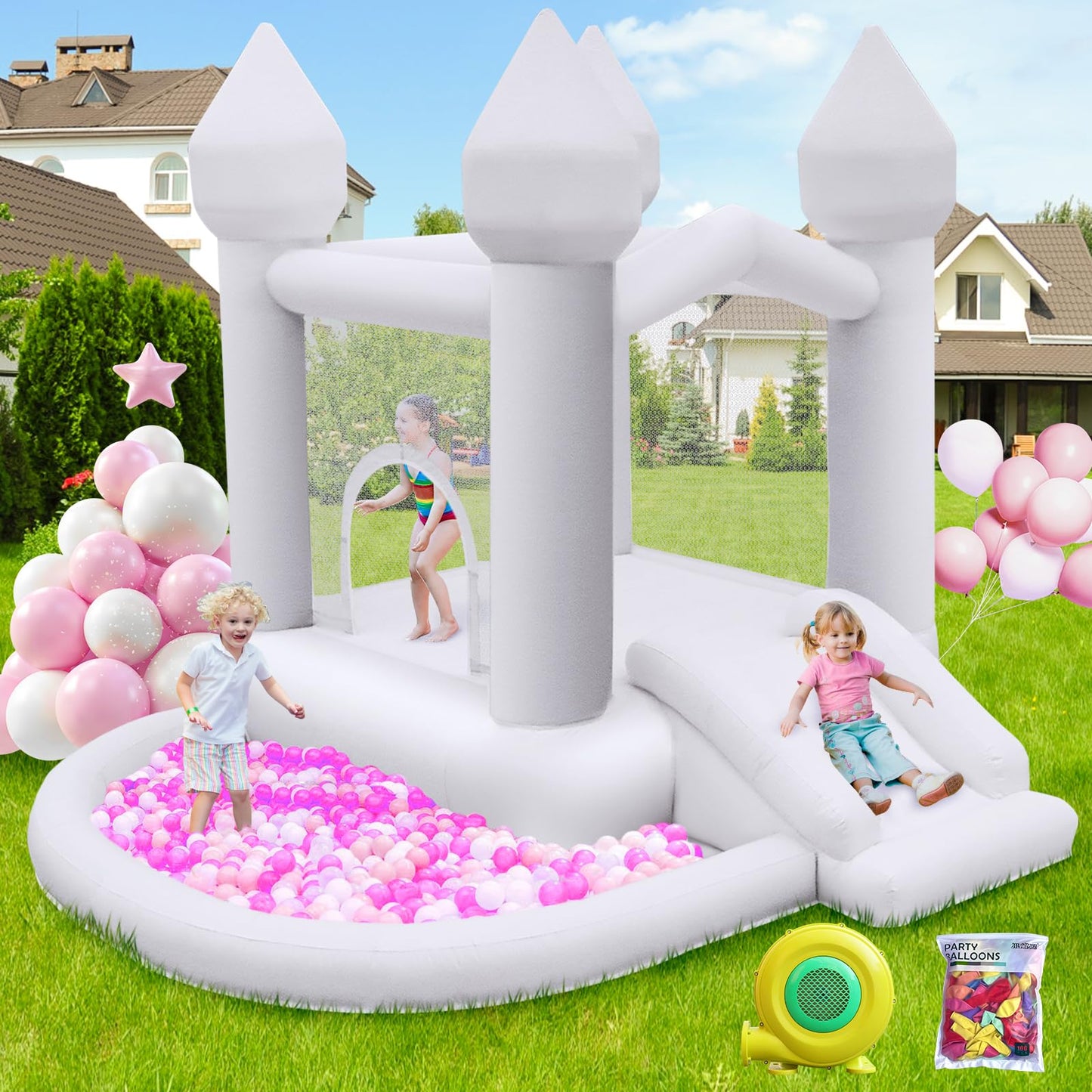 FBSPORT White Bounce House with Air Blower — Indoor & Outdoor