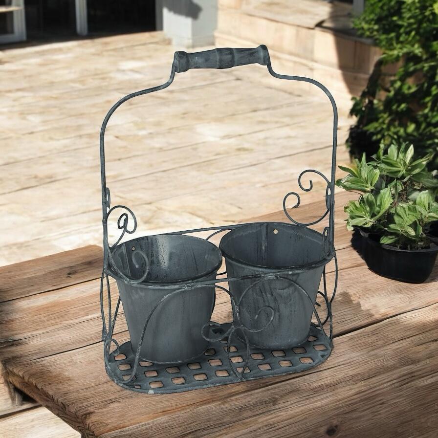 WHITE 2 POT PLANTER
