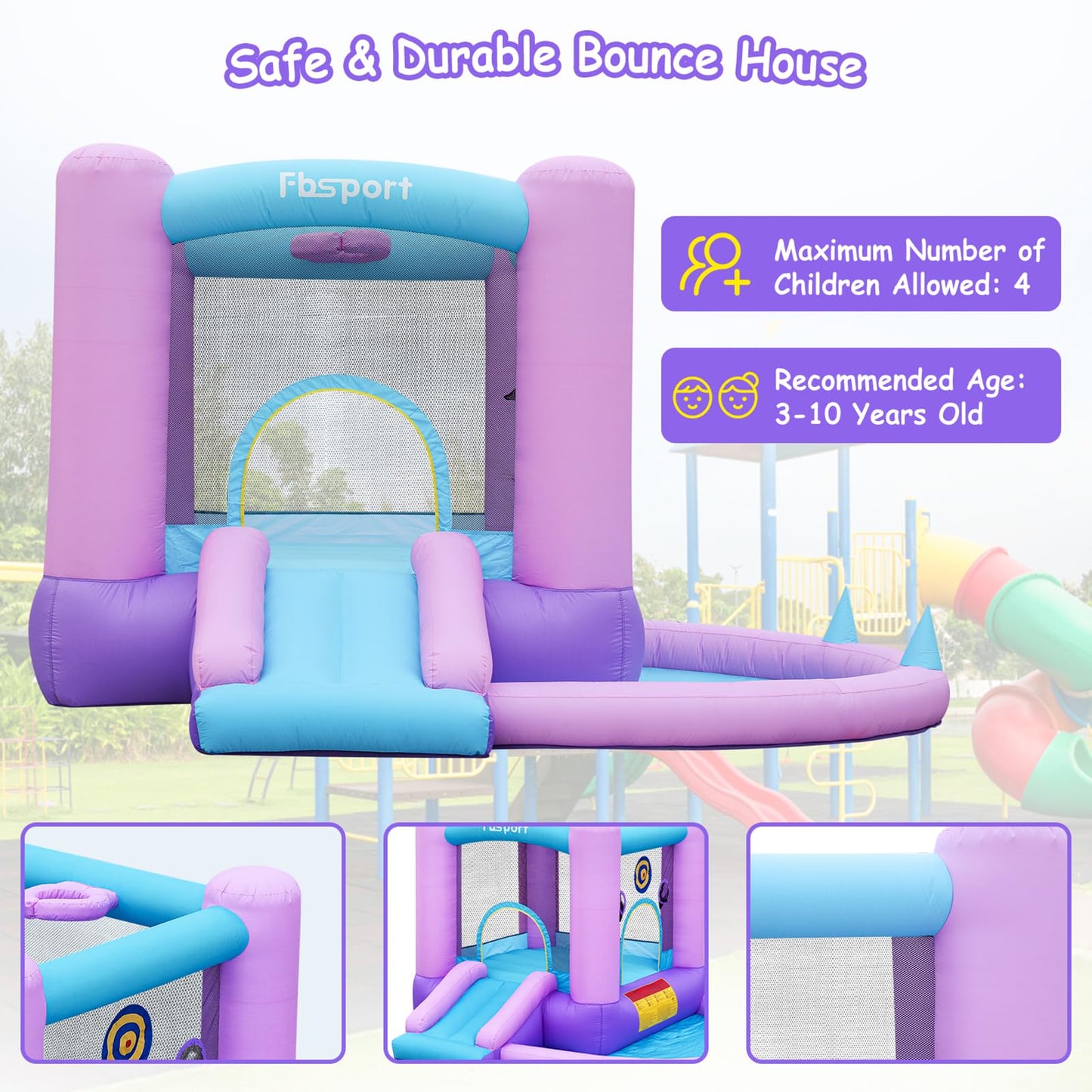 FBSPORT 5-in-1 Inflatable Bounce House – Galaxy Theme Castle with Ball Pit, Dart Game & Basketball Hoop