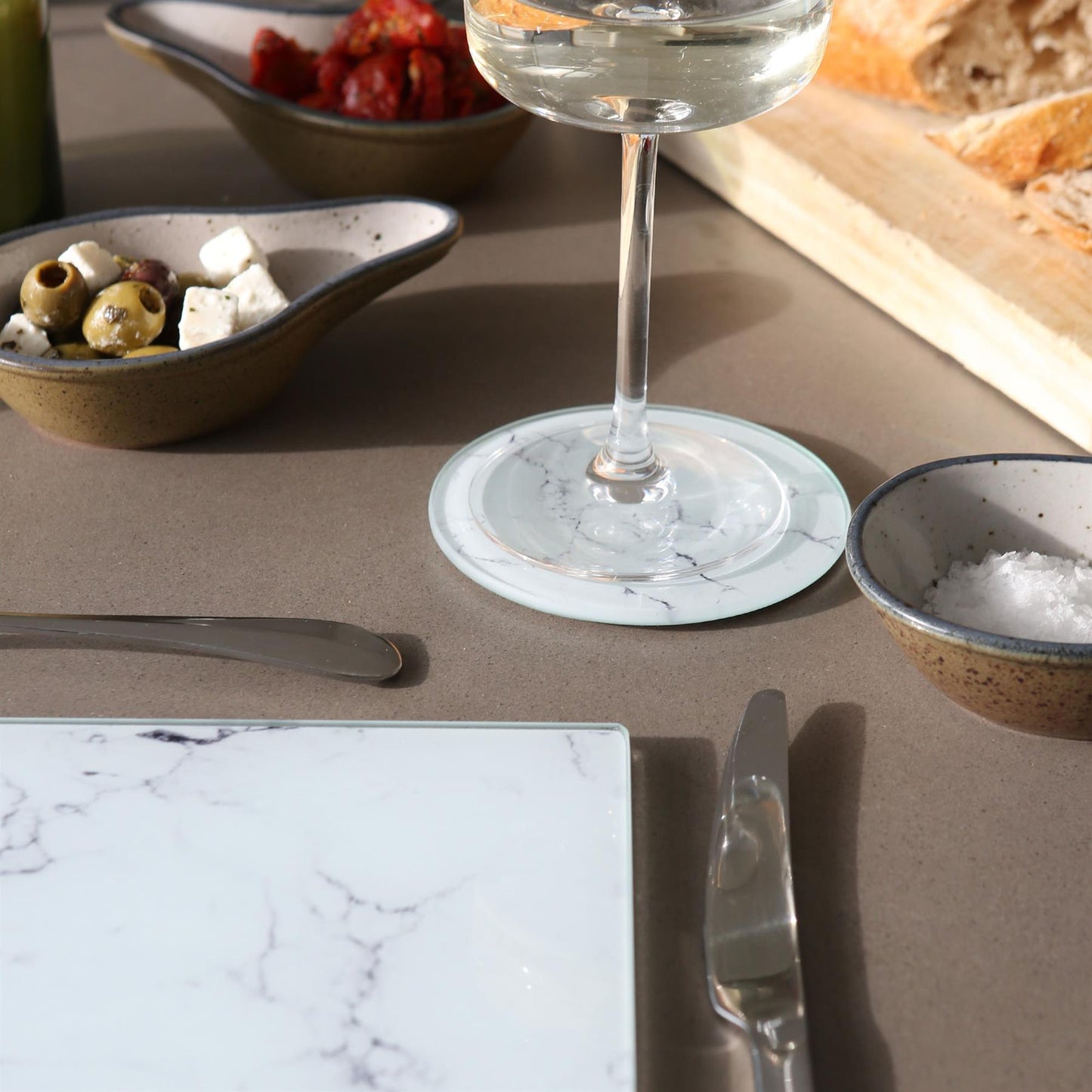 12pc Rectangle Glass Placemats & Round Coasters Set - 30cm x 20cm - Marble