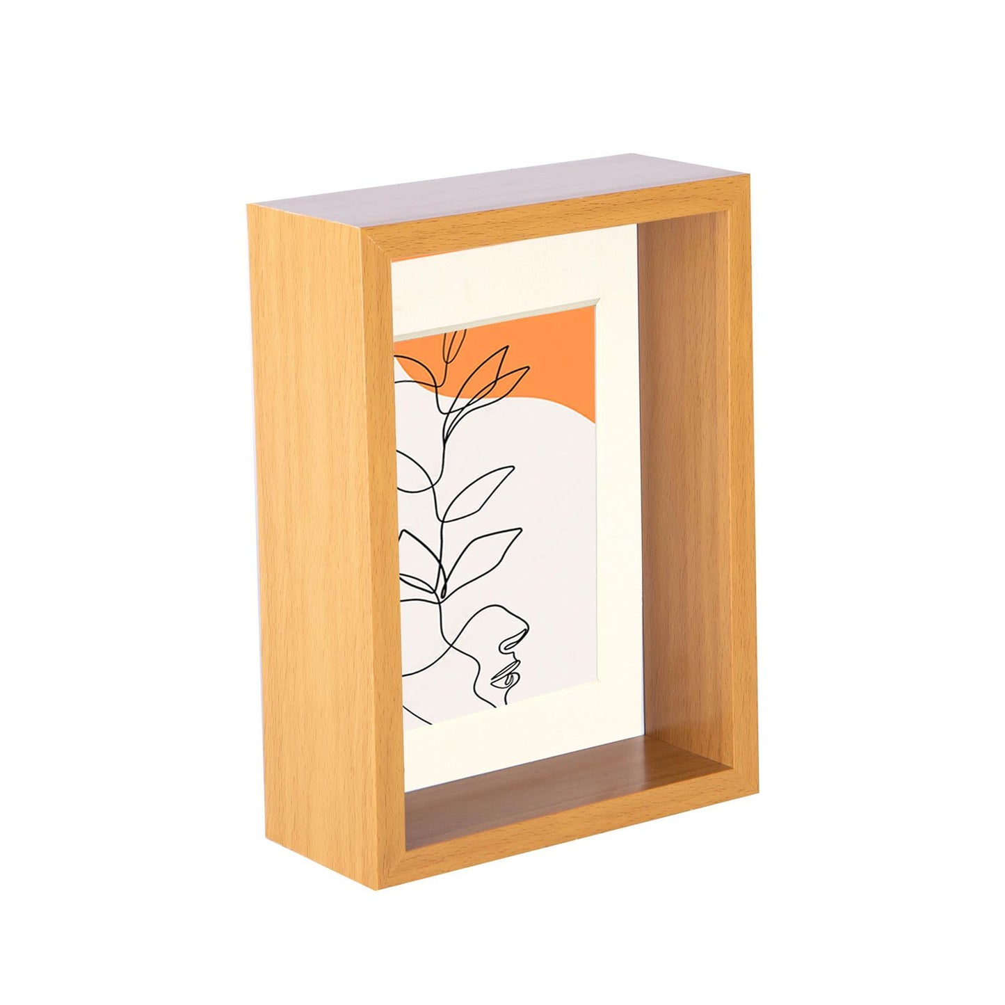 5" x 7" Light Wood 3D Deep Box Photo Frame - with 4" x 6" Mount