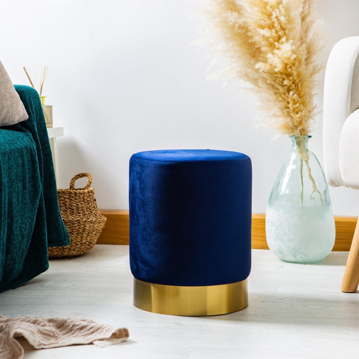 Round Velvet Footstool