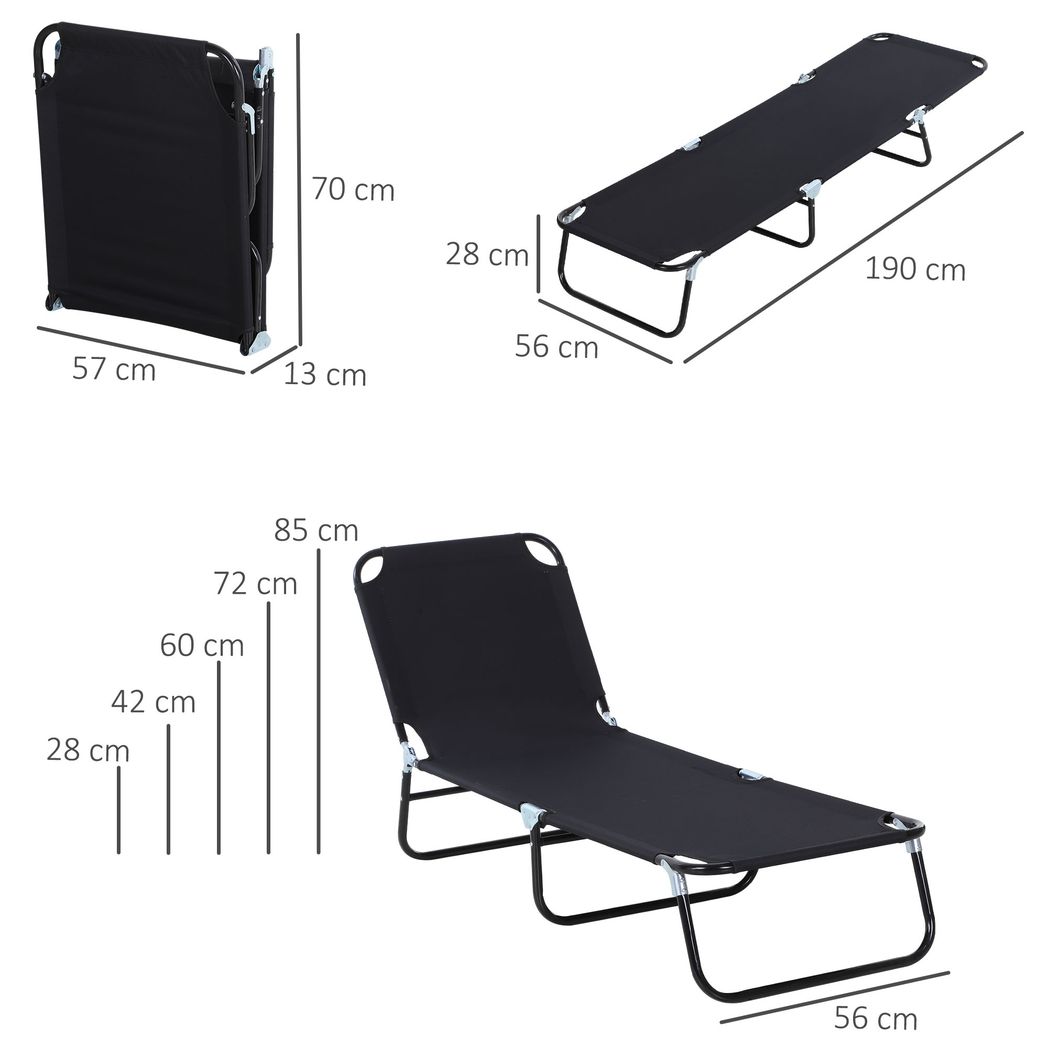 Portable Folding Sun Lounger 4-Position Adjustable Backrest Relaxer Recliner